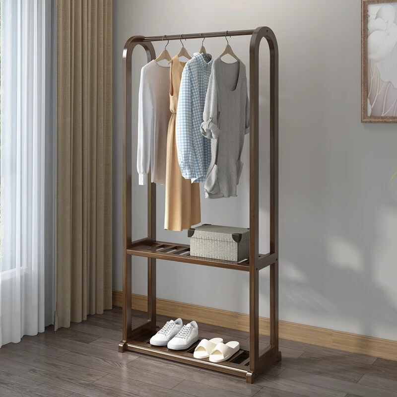 福岚胡桃木实木衣帽架中式挂衣架落地卧室置物简约现代家用衣服架