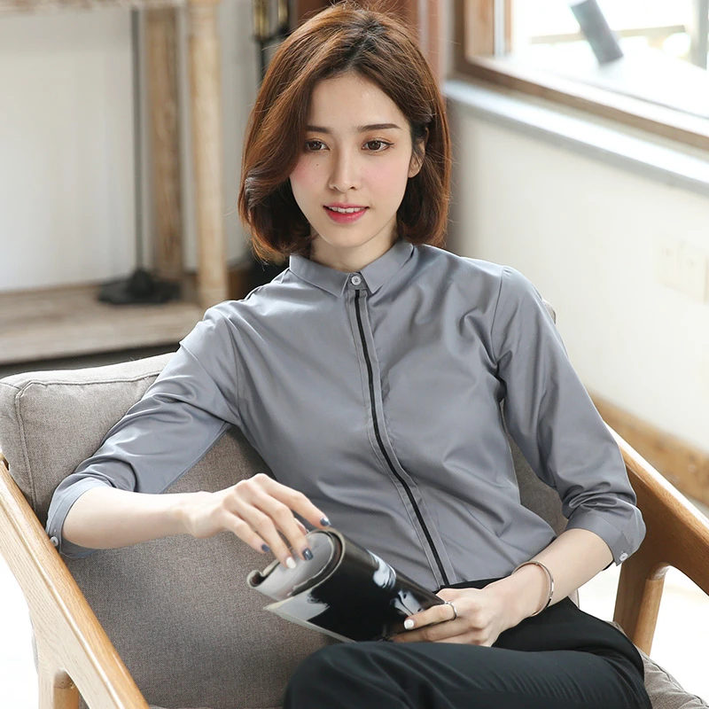 七分袖-职业装白衬衫女七分袖春夏工作服工装正装浮力夏季薄款