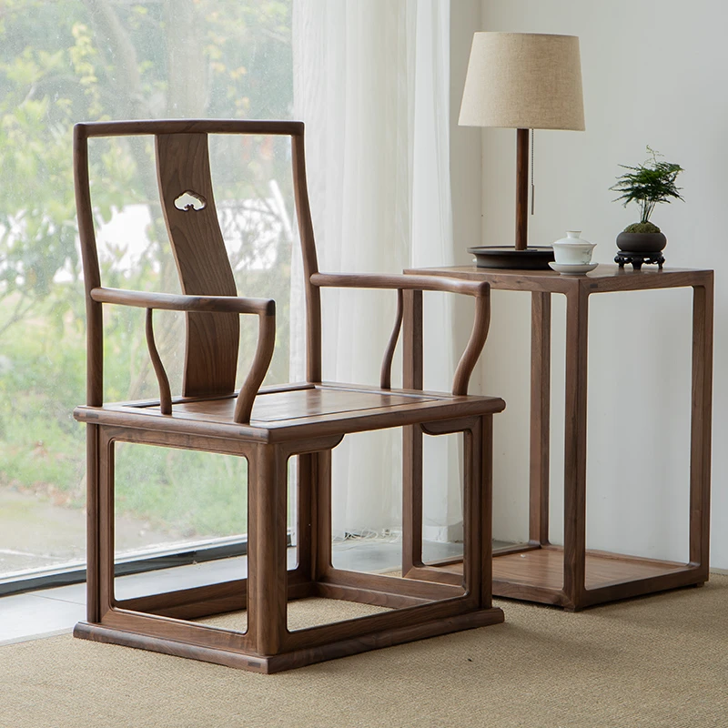 新中式黑胡桃木椅子设计书房实木手工禅意家用办公室和室圈椅一体