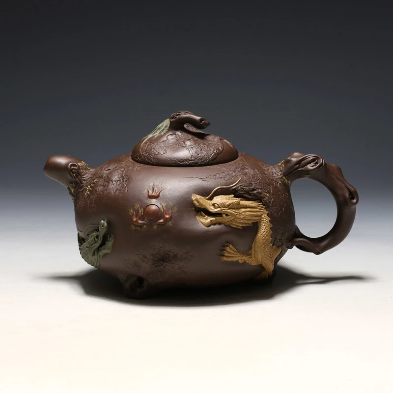 明理茶艺宜兴紫砂壶陶瓷紫茄泥茶壶苍林华全手工720CC神龙摆尾壶