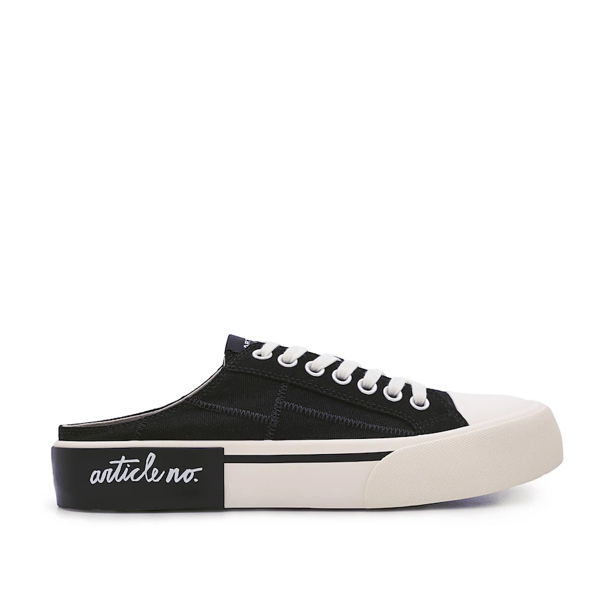 ARTICLE NO.一脚蹬复古半拖黑色帆布休闲鞋