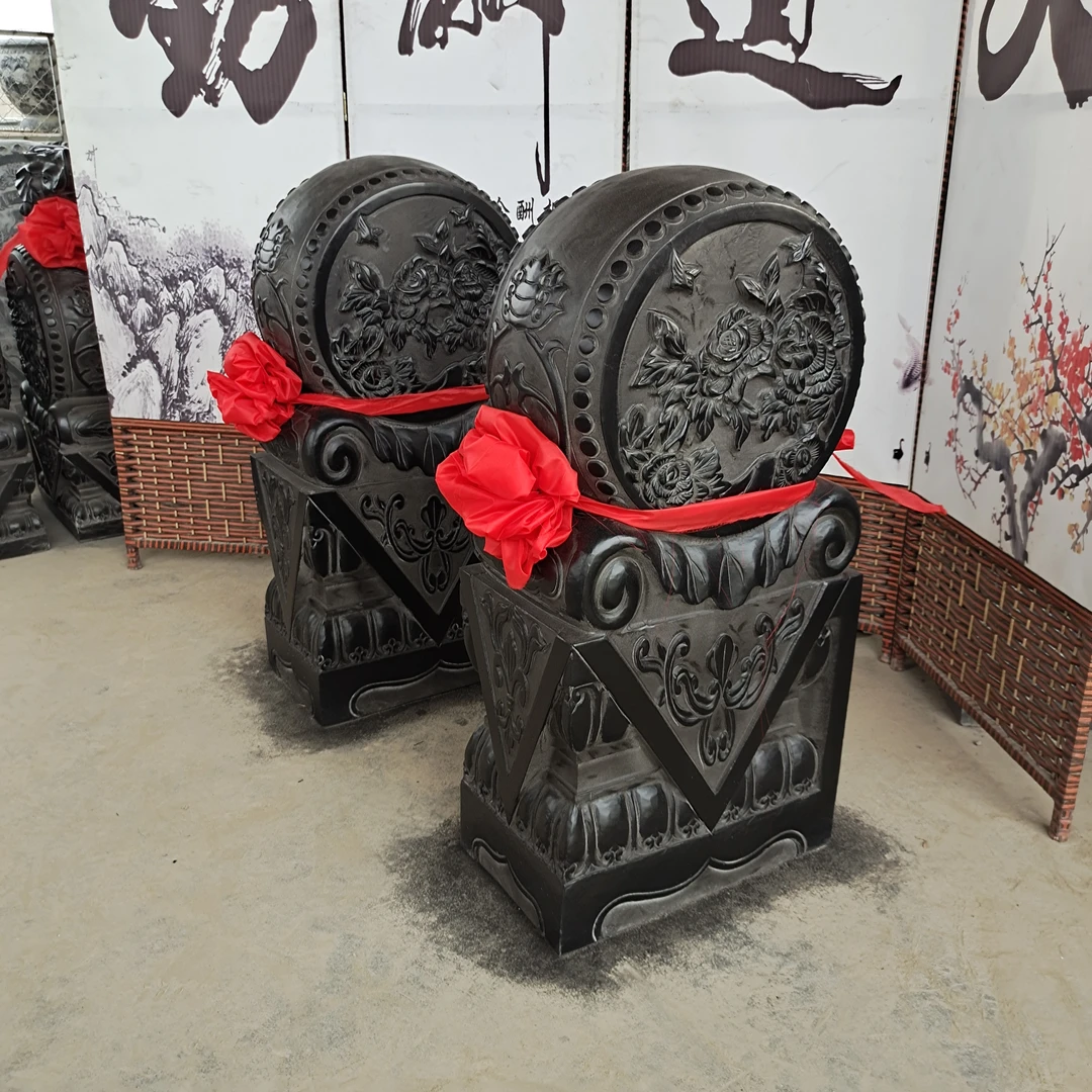 石雕门墩玄关牡丹花门墩青石做旧效果室内陶瓷门口摆件复古手工