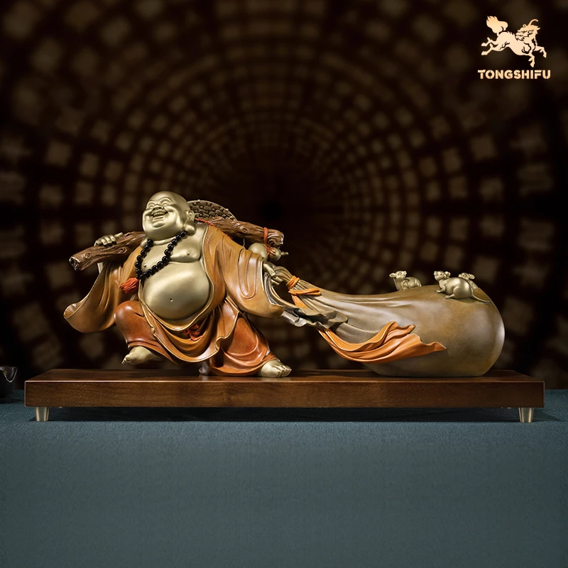 铜师傅 《财富弥勒》客厅桌面佛像铜摆件 家居装饰工艺品
