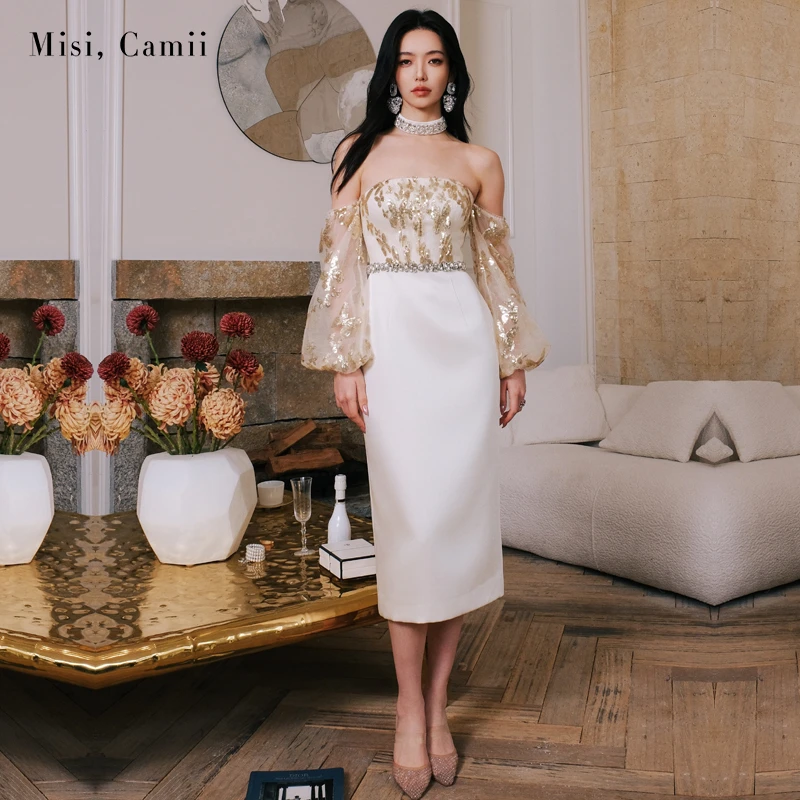 Misi,Camii秋冬新款女装珠片蝴蝶一字肩礼服名媛风轻奢时尚连衣裙