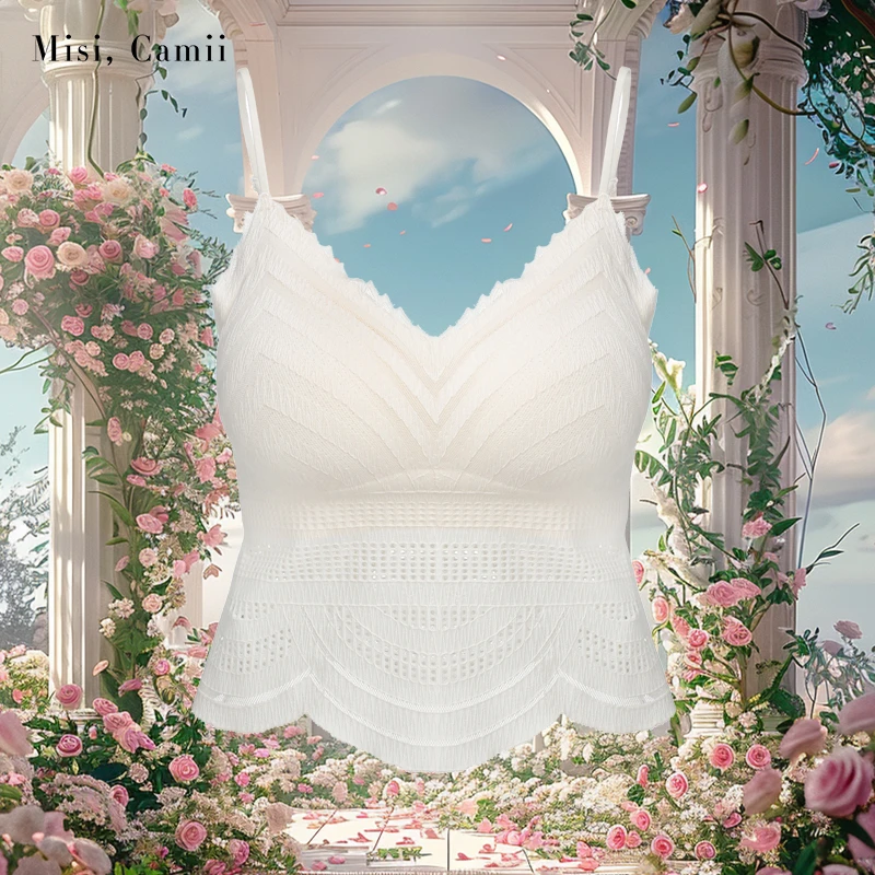 Misi,Camii2025春季新款女装镂空蕾丝纹波浪边小吊带内搭时尚百搭