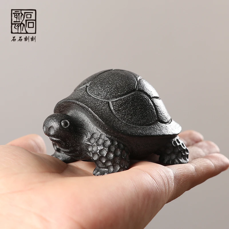 手工乌金石乌龟茶宠摆件创意可养茶玩茶室把玩器物可爱复古摆设