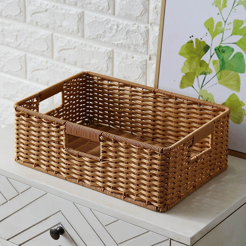 家好点橱柜收纳篮仿藤编客厅电视柜储物筐玩具篮 茶几整理筐简约