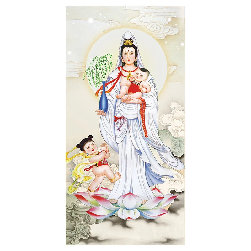 佛像十字绣最新款送子观音客厅线绣小件满绣玄关观音竖版家用绣