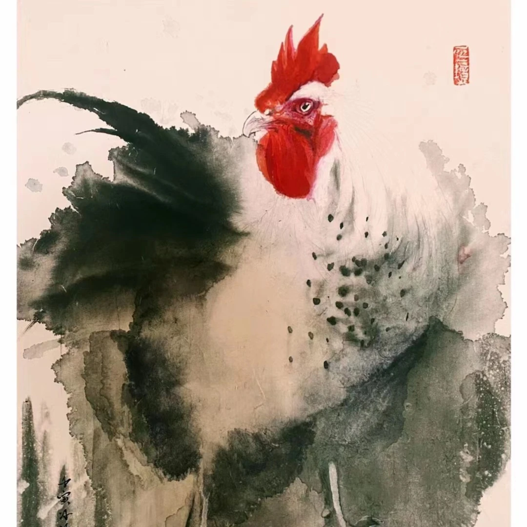 大艺儿精喷版画《鸡》