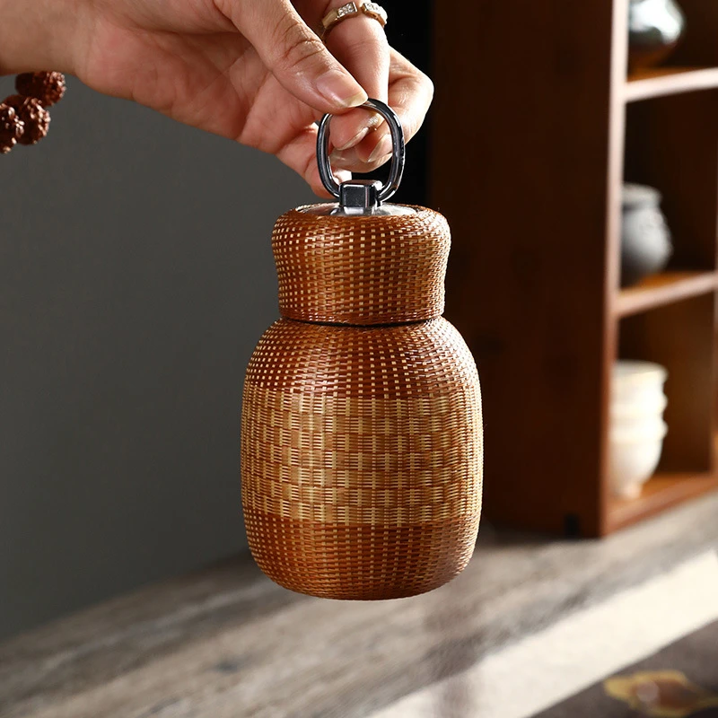 精品非遗工艺手工花边小胖杯手工保温杯茶杯竹杯子竹编迷你保温杯