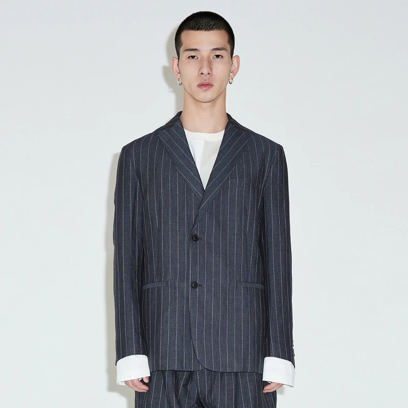 速写男装春季折扣新品西服外套舒适时髦条纹设计感男士9M1700520