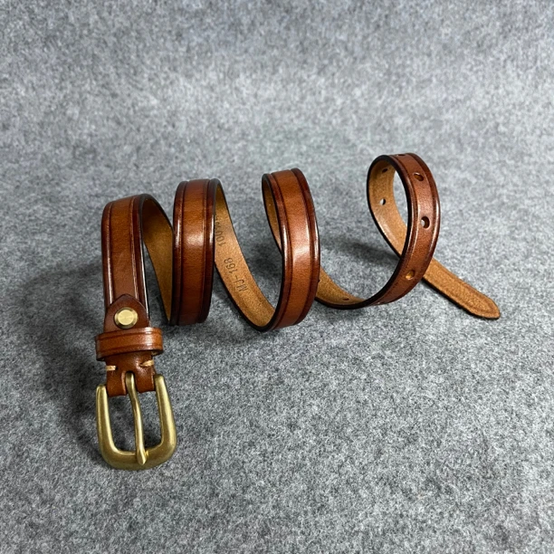 头层牛皮女士皮带真皮女款牛仔裤腰带纯铜针扣窄裙带风衣复古百搭