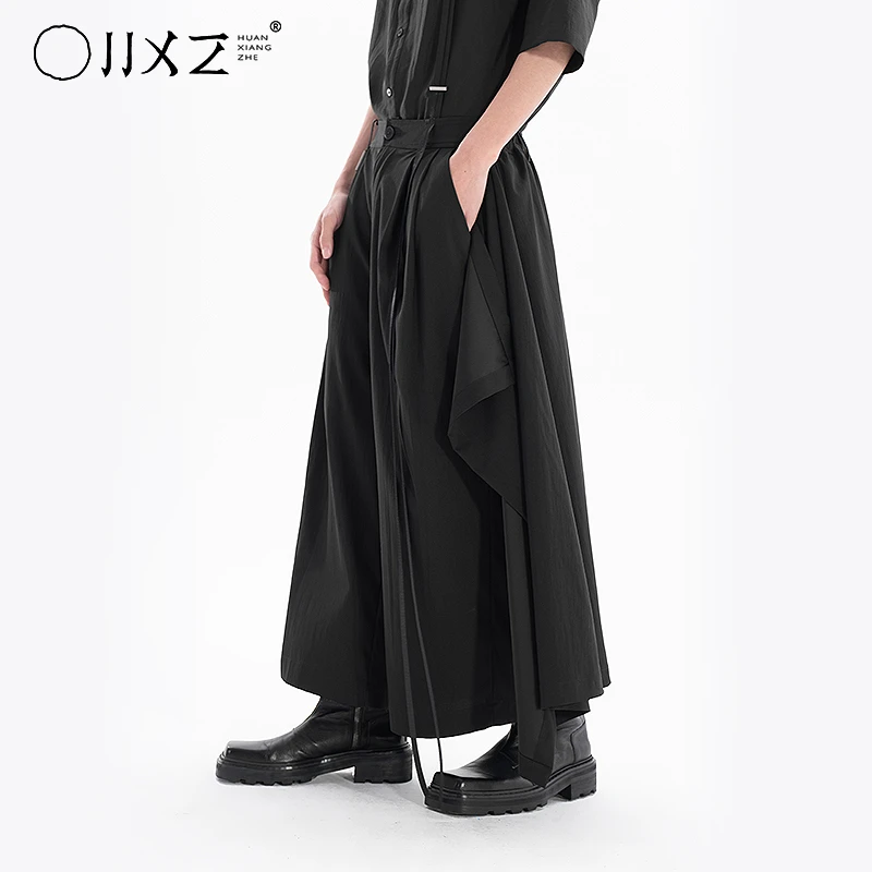 幻象者原创解构设计暗黑中性风双层宽松阔腿武士裤男裙裤剑道裤