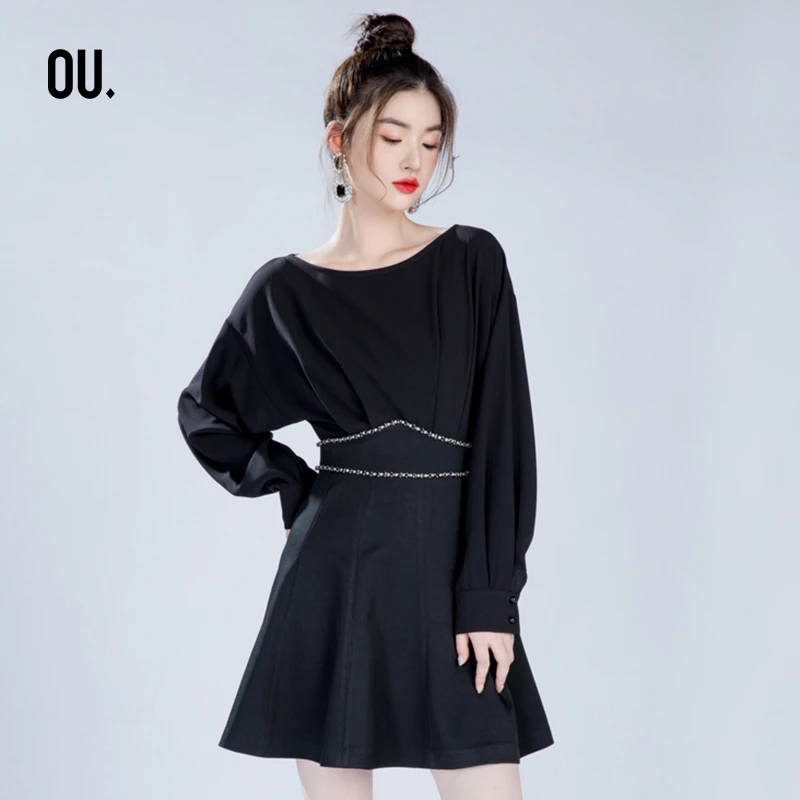 OU.FASHION/欧点气质甜美设计感精致小女人风A型连衣裙6122230063