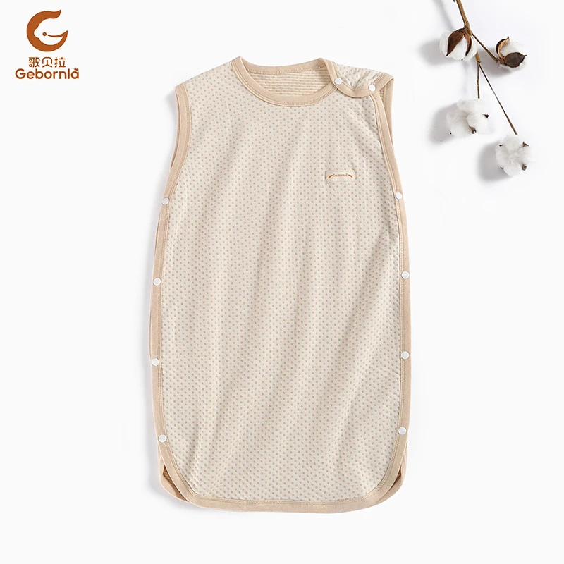 婴幼儿春秋背心睡袋宝宝彩棉提花无袖蘑菇睡袍全开扣柔软舒适0283