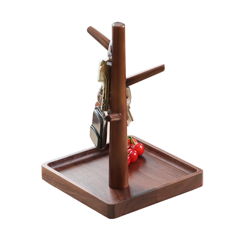 古木生花实木挂钥匙架北欧创意托盘置物架玄关摆件客厅桌面收纳盒