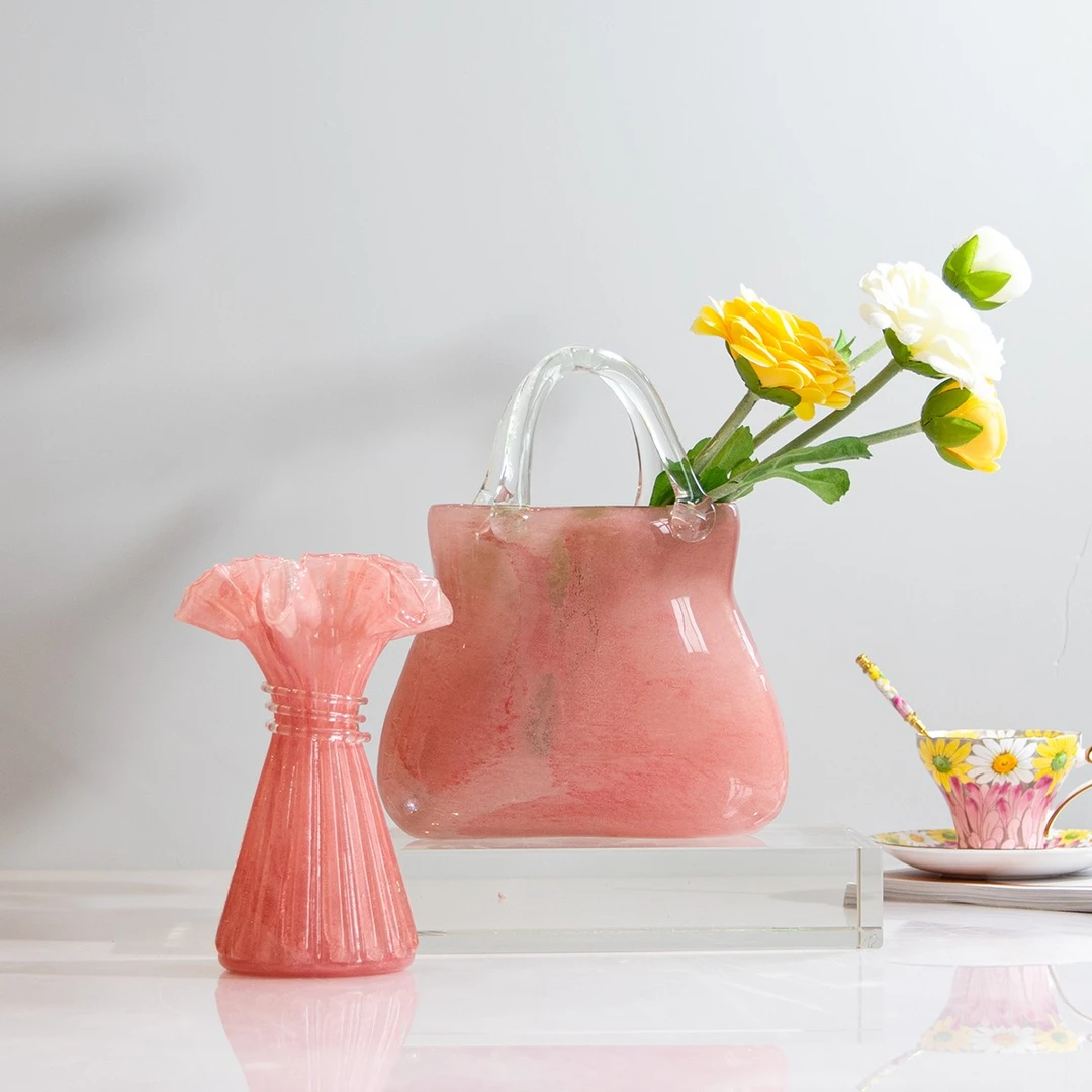 DOOLANS/朵兰舍艺术家系列手工粉色包包配杯碟斜口公主裙琉璃花瓶