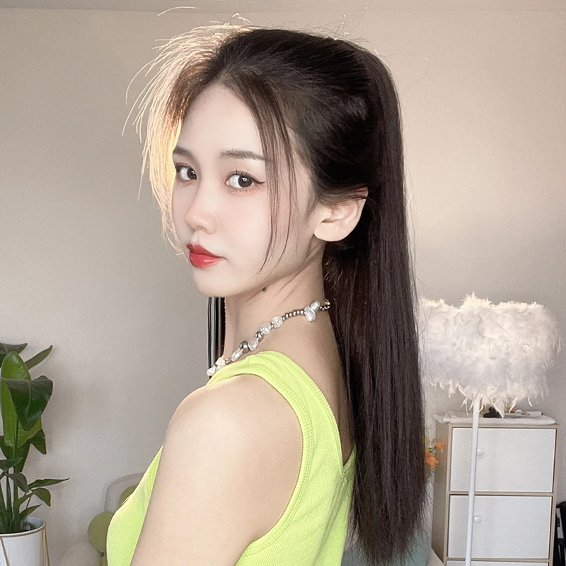 假发女马尾抓夹式仿真人发丝长直发夏季扎发高马尾辫子假发片