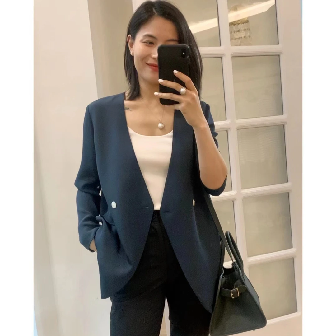 之柔【游刃有余】V领重绉质感女士西装外套显瘦休闲宽松桑蚕丝