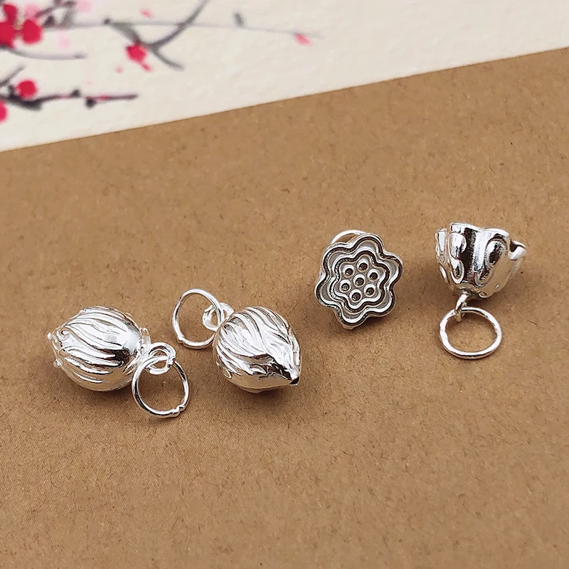 999纯银两世欢莲花莲蓬吊坠传承手串珠手链坠子手镯DIY配件材料iq