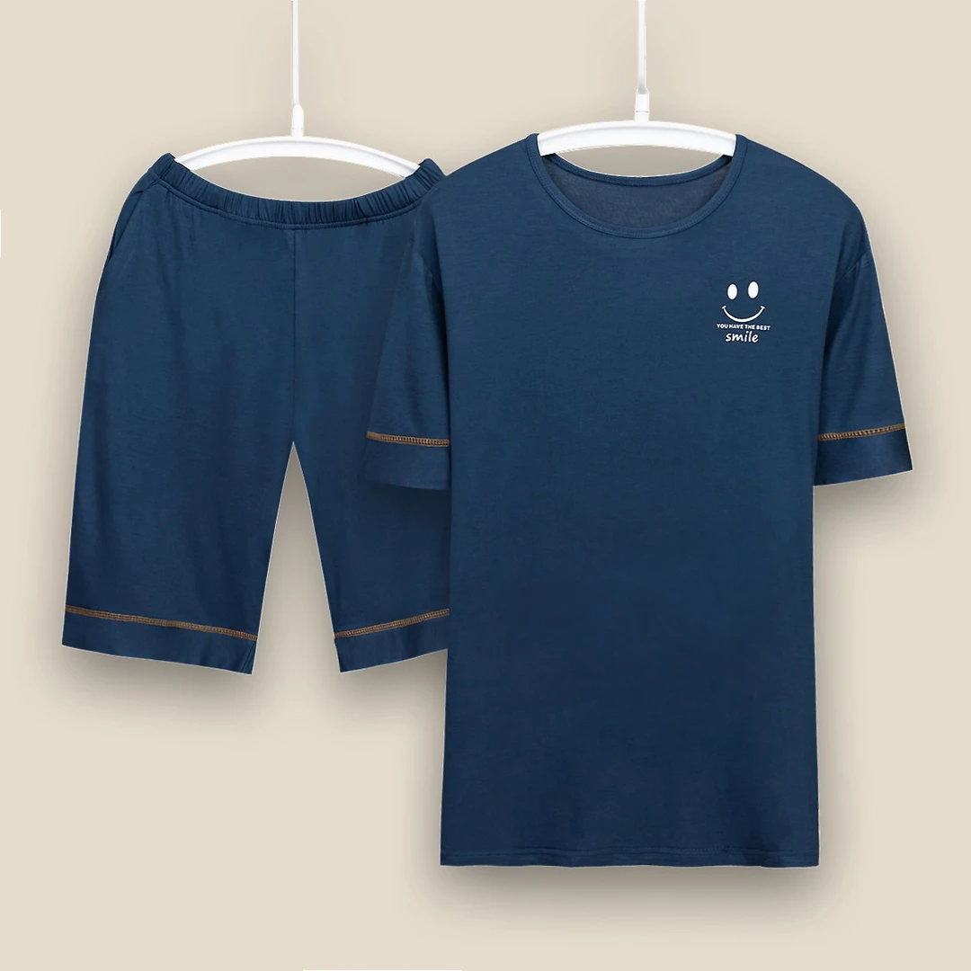 【冰丝莫代尔面料】莫代尔宽松男士睡衣夏季短袖短裤套装薄款家居服