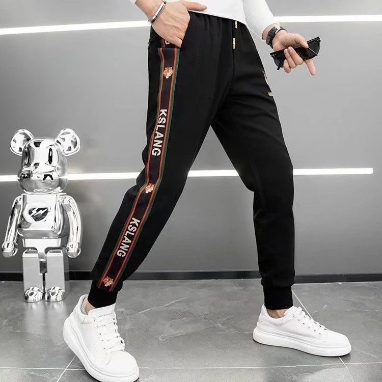 裤子男夏季2022新款潮牌虎头刺绣冰丝运动宽松百搭潮流九分休闲裤