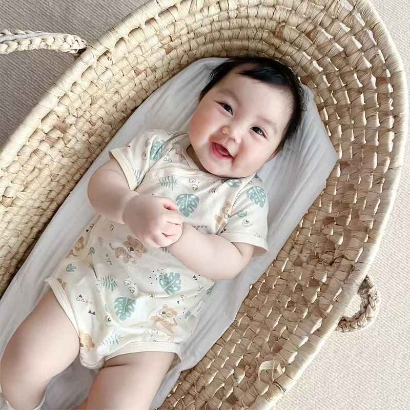 夏季可爱小老虎宝宝短袖连体衣婴儿薄款包屁爬服网红新生儿背心