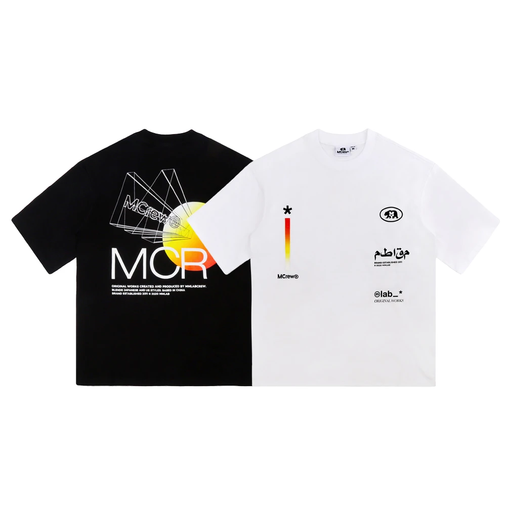 MCREW CABEAR加州熊系列MCR印花落肩宽松圆领T恤白色黑色