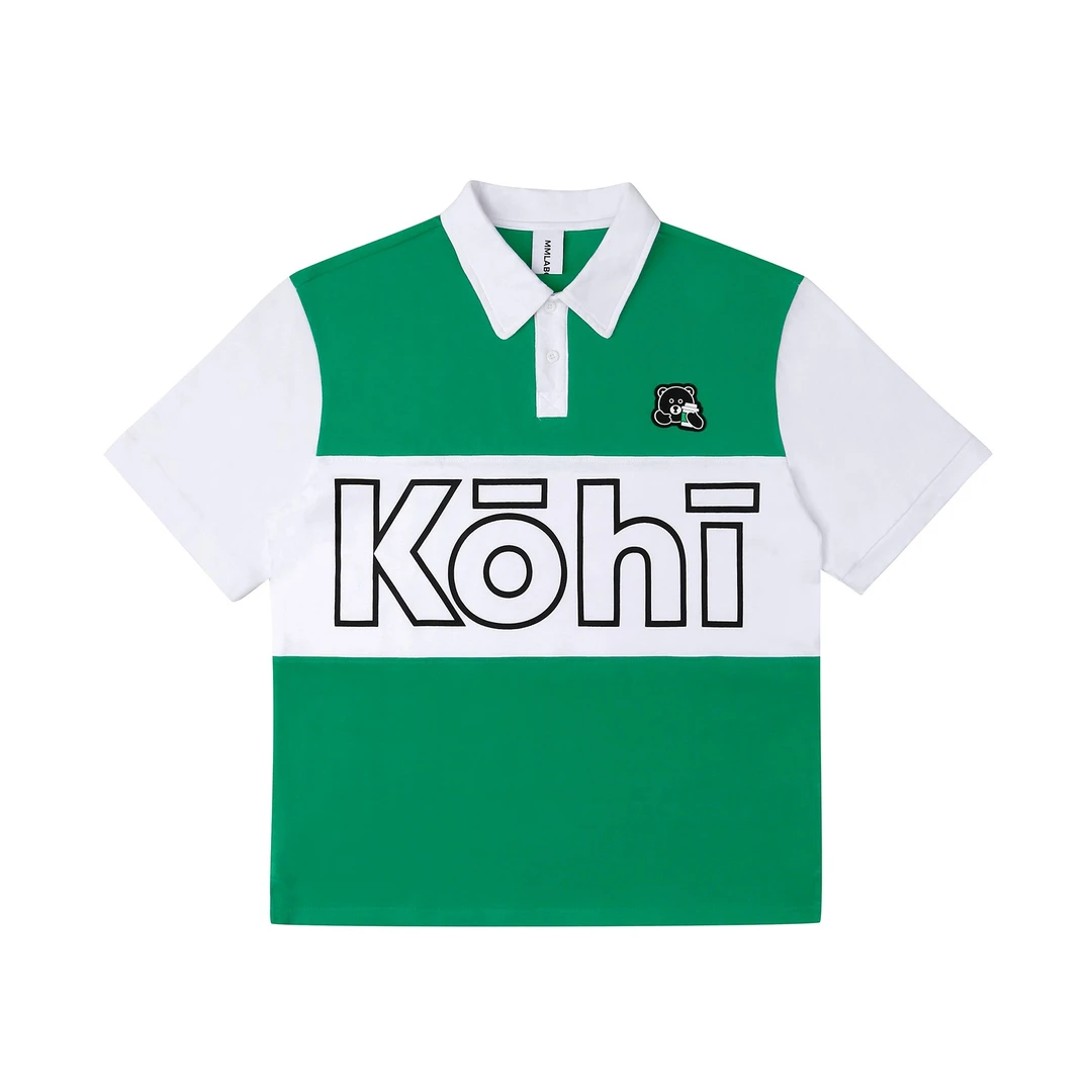 MMLABCREW KOHIBEAR系列夏季新款白绿撞色宽松短袖POLO衫