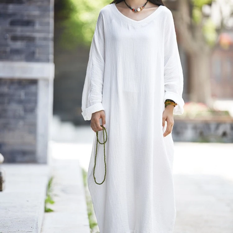 春夏棉麻连衣裙禅意宽松禅舞服文艺复古袍子宽松大码裙子瑜伽茶服