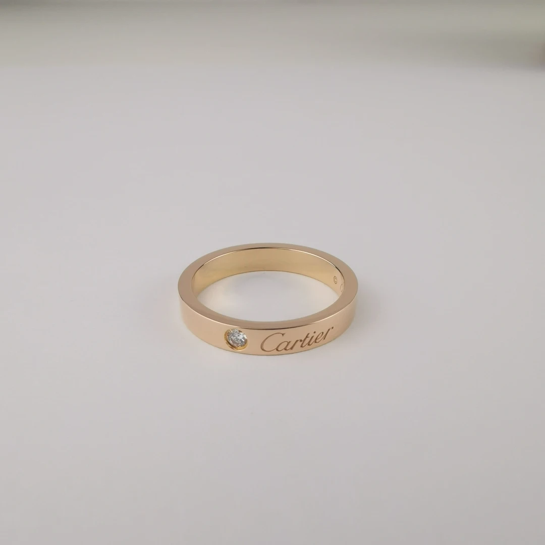 99新 Cartier/卡地亚 玫瑰金窄版签名款单钻情侣戒49-50-51-53-54