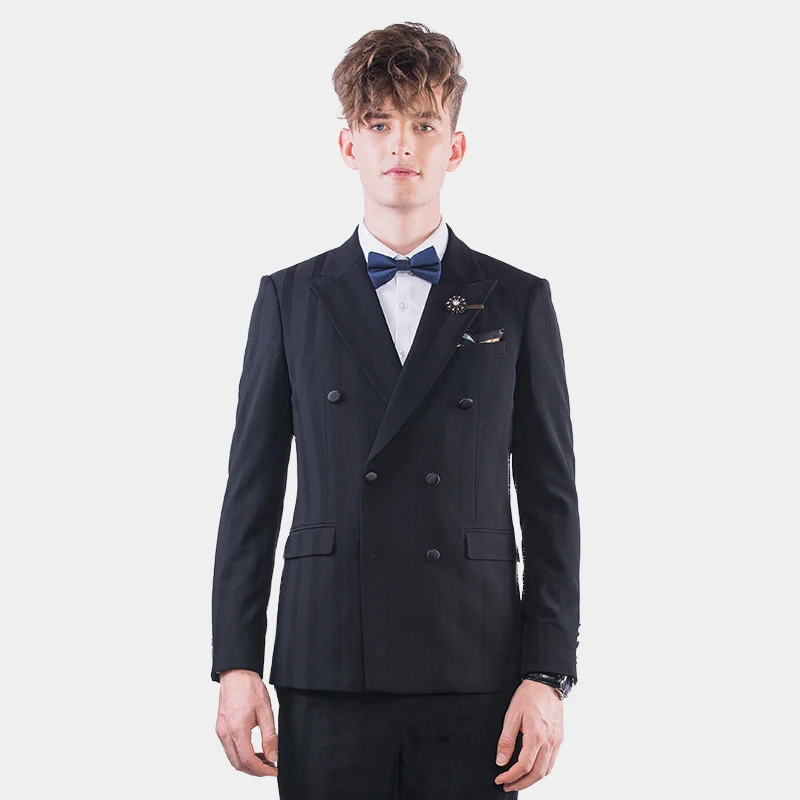 GDZS格度佐致品牌男装-春秋条纹双排扣黑色商务西服套装MAABA2780