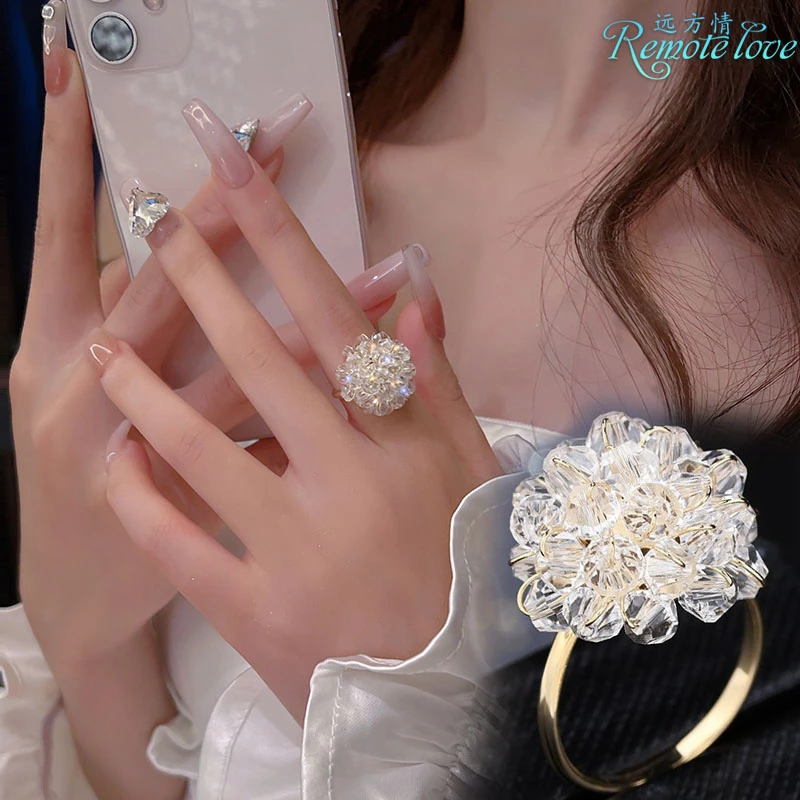 remote love/远方情 锌合金仿水晶戒指 轻奢超仙水晶花朵戒指J221