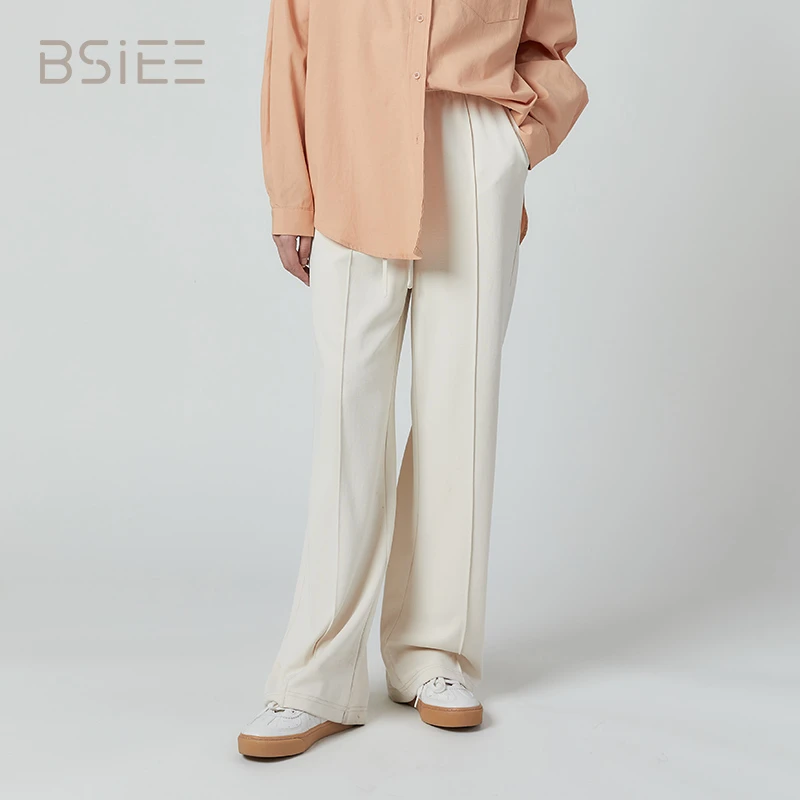 BSIEE/本涩显瘦抽绳面料女款裤子春季简约文艺百搭裤子