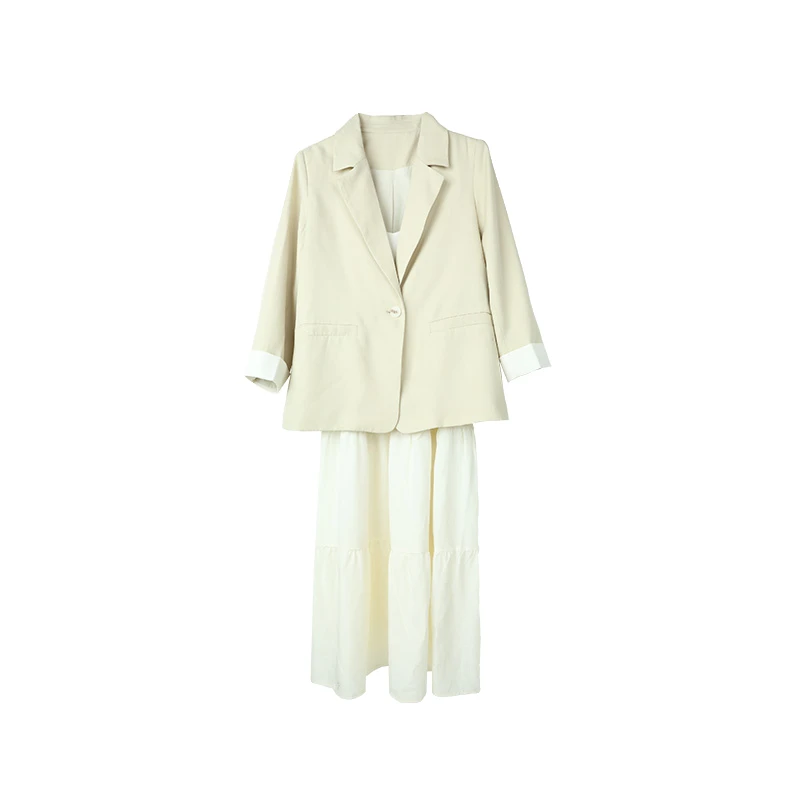 BSIEE/本涩翻袖吊带裙春夏季新品优雅端庄女套装连衣裙