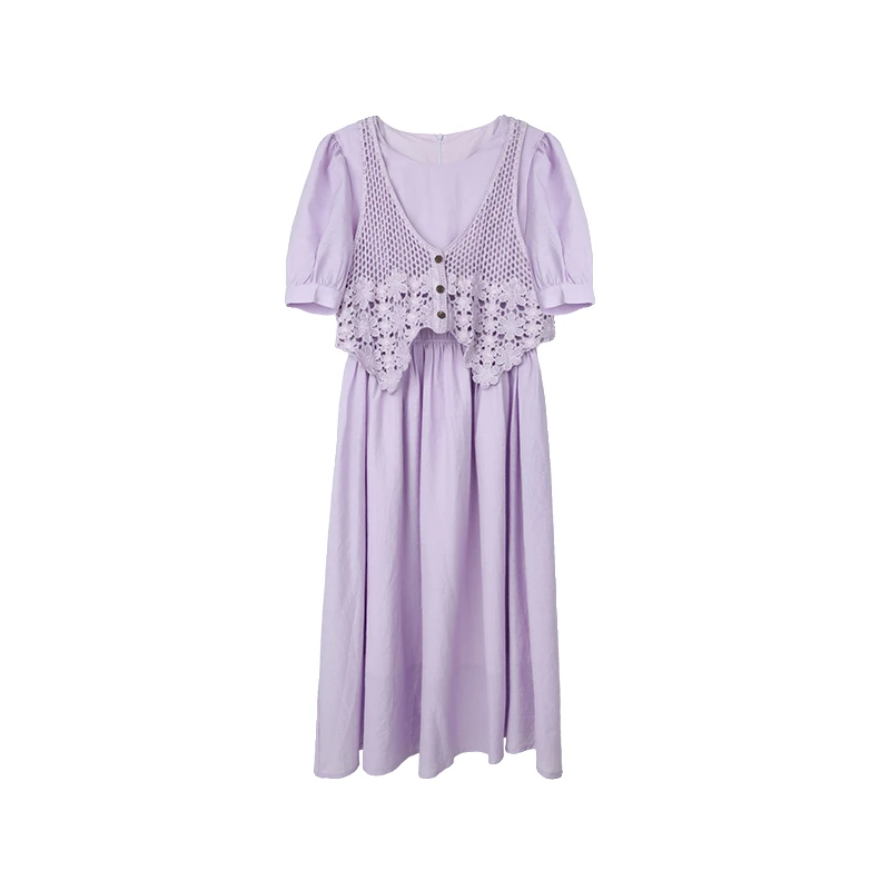BSIEE/本涩钩花圆领套装女夏季新品减龄显白温柔风