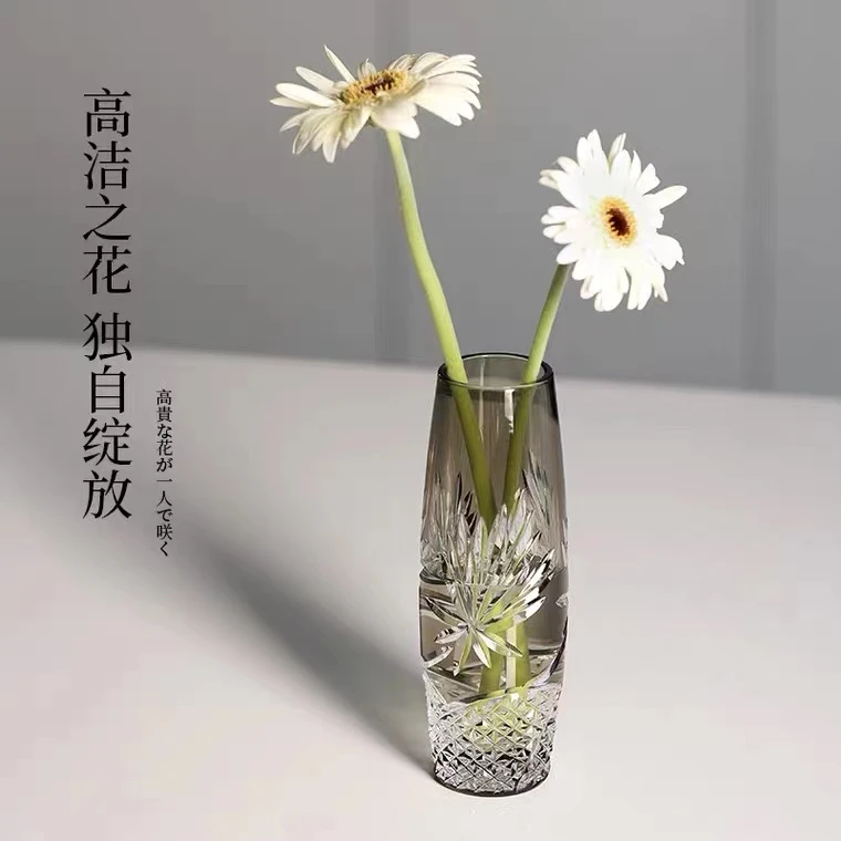 KAGAMI 江户切子<月下美人><穗风><碧波清流>插花瓶璃摆设装饰