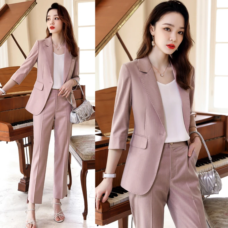 职业套装女轻奢七分袖西服夏季休闲小西装韩版修身两件套夏天薄