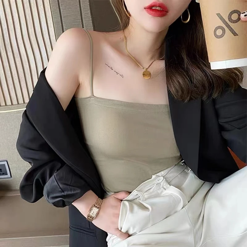 【工厂直邮】性感小吊带背心外穿女内搭黑色打底一字肩抹胸上衣潮