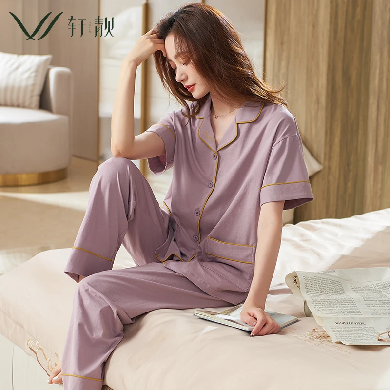 【纯棉】抗菌睡衣女春夏季薄款短袖长裤凉感家居服可外穿大码套装