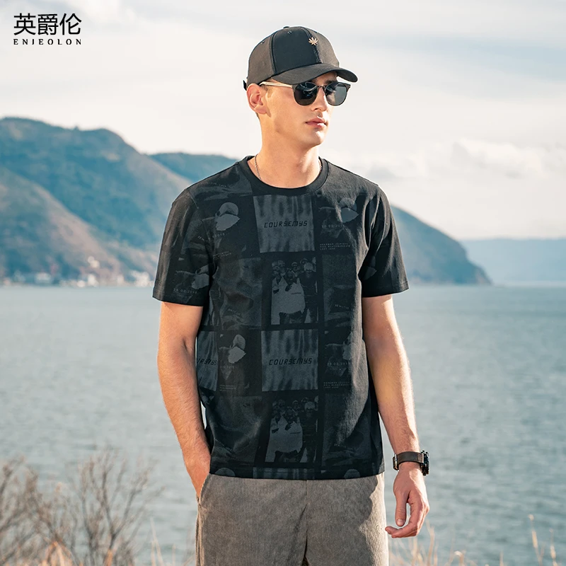 2022夏季新款男士短袖T恤 潮流满印图案衣服 青年圆领体恤透气