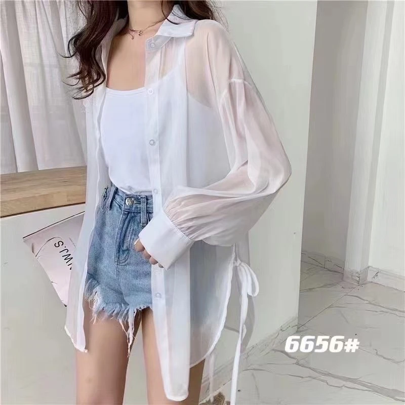 十三行-设计感俩侧开叉时尚百搭超滑气质防晒衬衫#6656