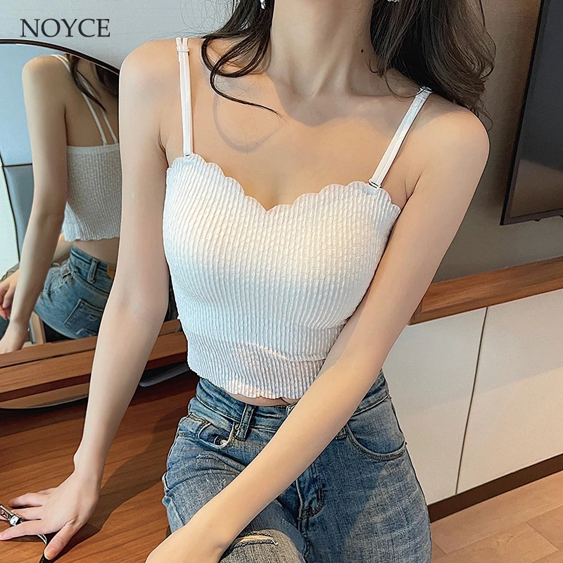 NOYCE百褶蕾丝美背吊带背心多变肩带可拆卸胸垫裹胸乳胶内衣打底