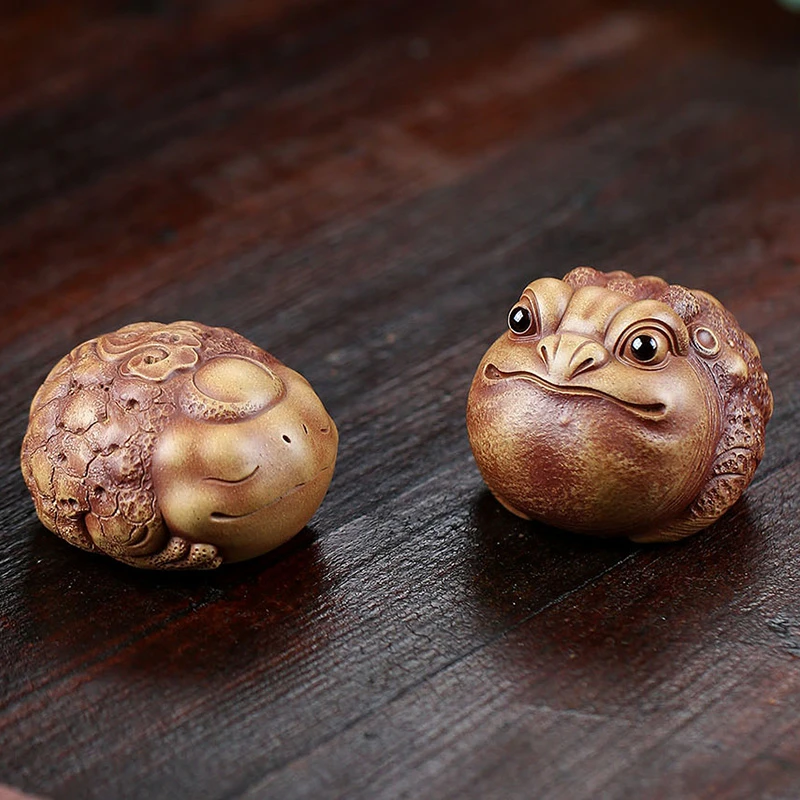 紫砂金蟾茶宠雕塑摆件高端小号招财觅财蛤蟆三足原矿段泥精品茶具