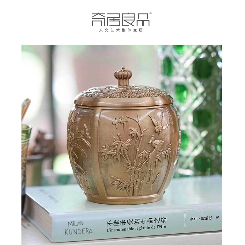 【奇居专属】中式纯手工制作黄铜收纳罐茶叶罐梅兰竹菊罐