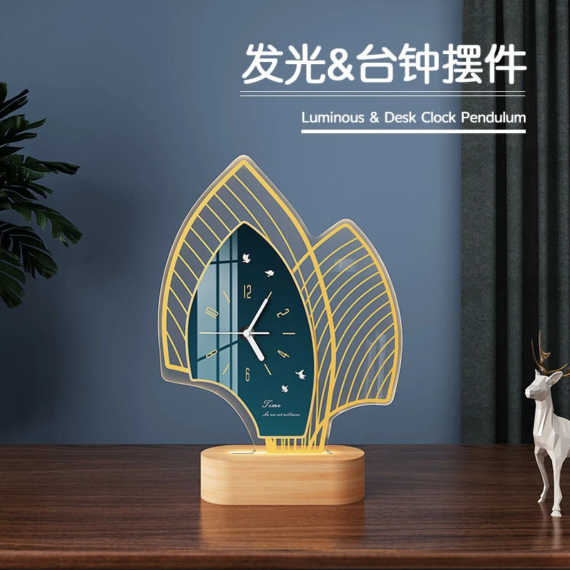 台钟摆台式座钟桌面摆件客厅家用时尚创意轻奢风2021新款灯光台钟