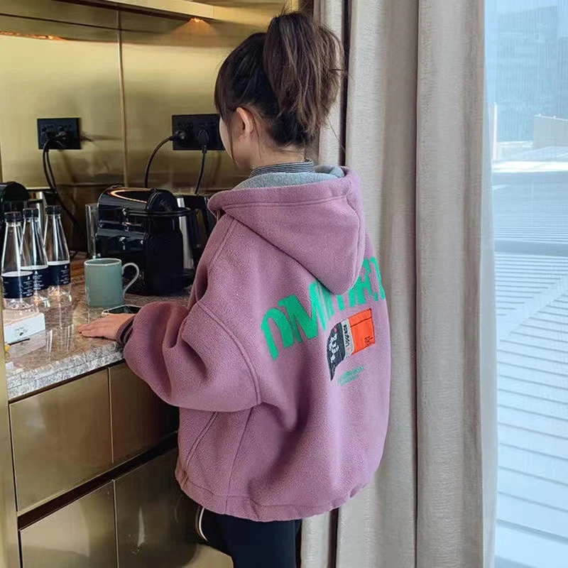 韩版中大童外套洋气上衣秋冬中性0190宽松时尚双面绒时髦常规字母