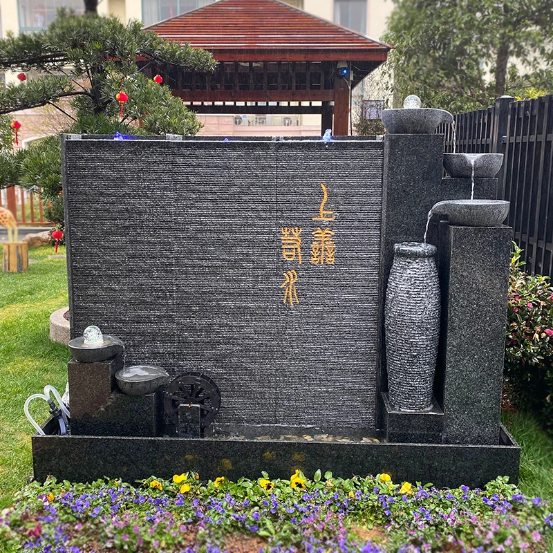 石头水幕墙流水墙屏风室外庭院鱼池背景装饰花园造景假山水景摆件