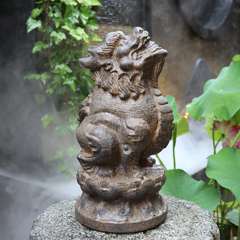 新仿石独角兽朝天吼望天吼望君归瑞兽客厅书房办公桌家居桌面摆件