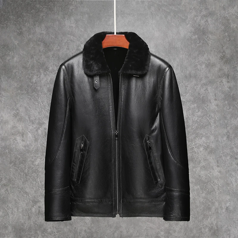 【断码】6395进口原生态羊皮毛一体外套男士原皮冬季真皮皮衣保暖